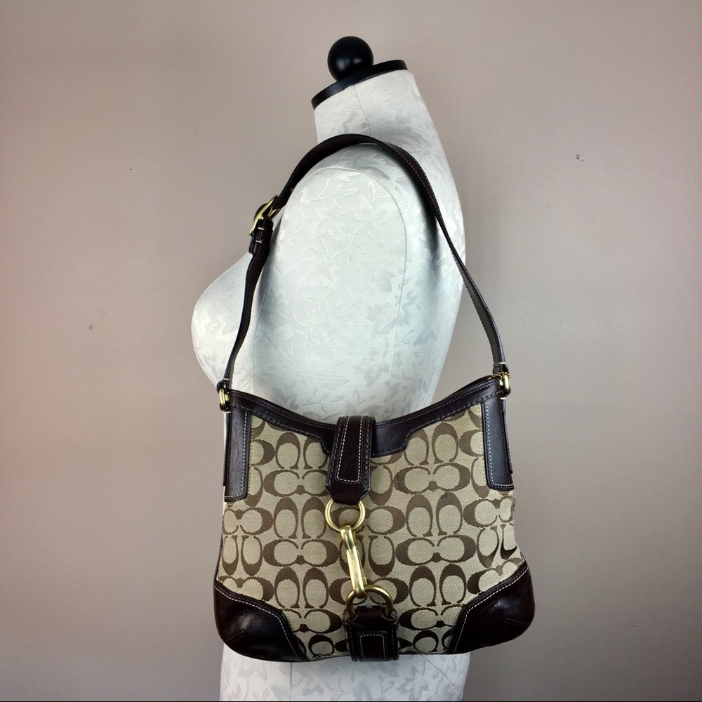 Coach Hampton Logo shoulder Hobo Brass Buckle